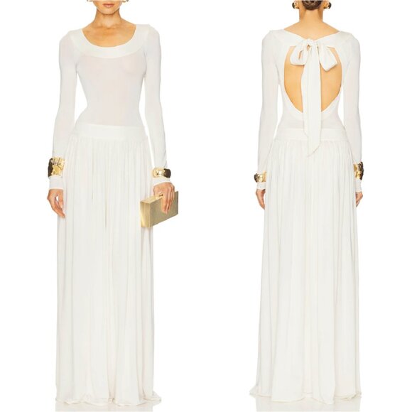 NEW Helsa Aesther Jersey Maxi Dress Gown Vanilla Ivory Cocktail Party Evening XS - Picture 1 of 7